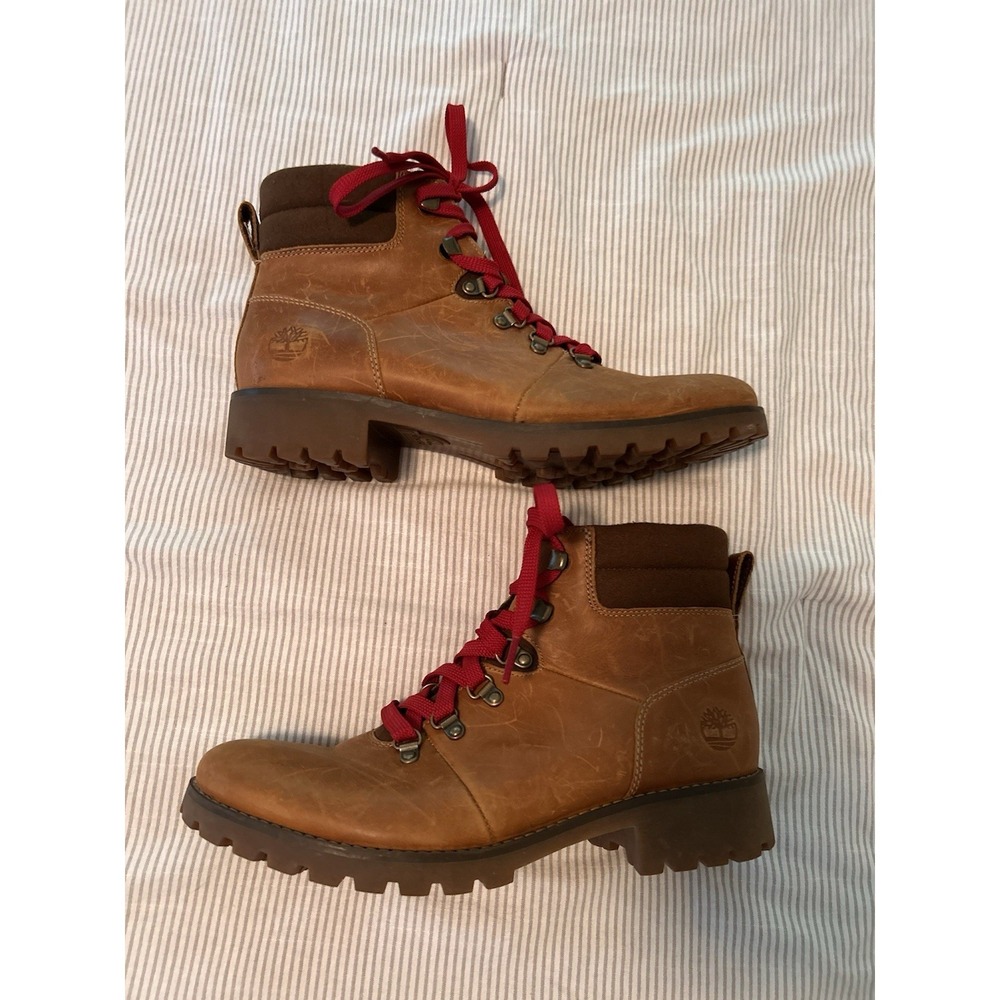 Timberland Womens 8 Ellendale Mid Hiker Boots Brown Leather Red Laces